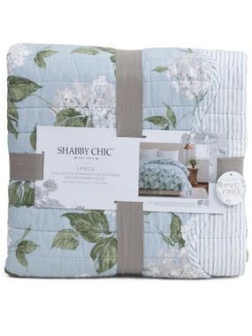 Shabby Chic Blue Floral Quilt with Green Leaves